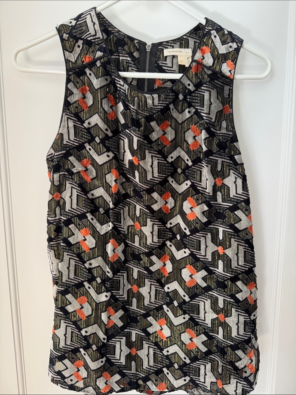 Meadow Rue Black, White & Orange Geometric Sleeveless Camisole